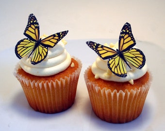 Edible Butterflies Wedding Cake Topper, Yellow Monarch Edible Butterflies Set of 12 DIY Cake Decor, Edible Cake Decorations, Cupcake Toppers