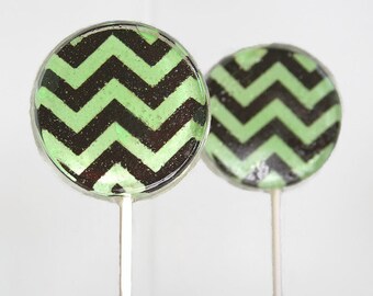 Mint Green Chevron Wedding Favor Lollipops Mint and Black  6 Lollipop Pack Mint Green Wedding Favors, Diva Party Favors, Chevron Design