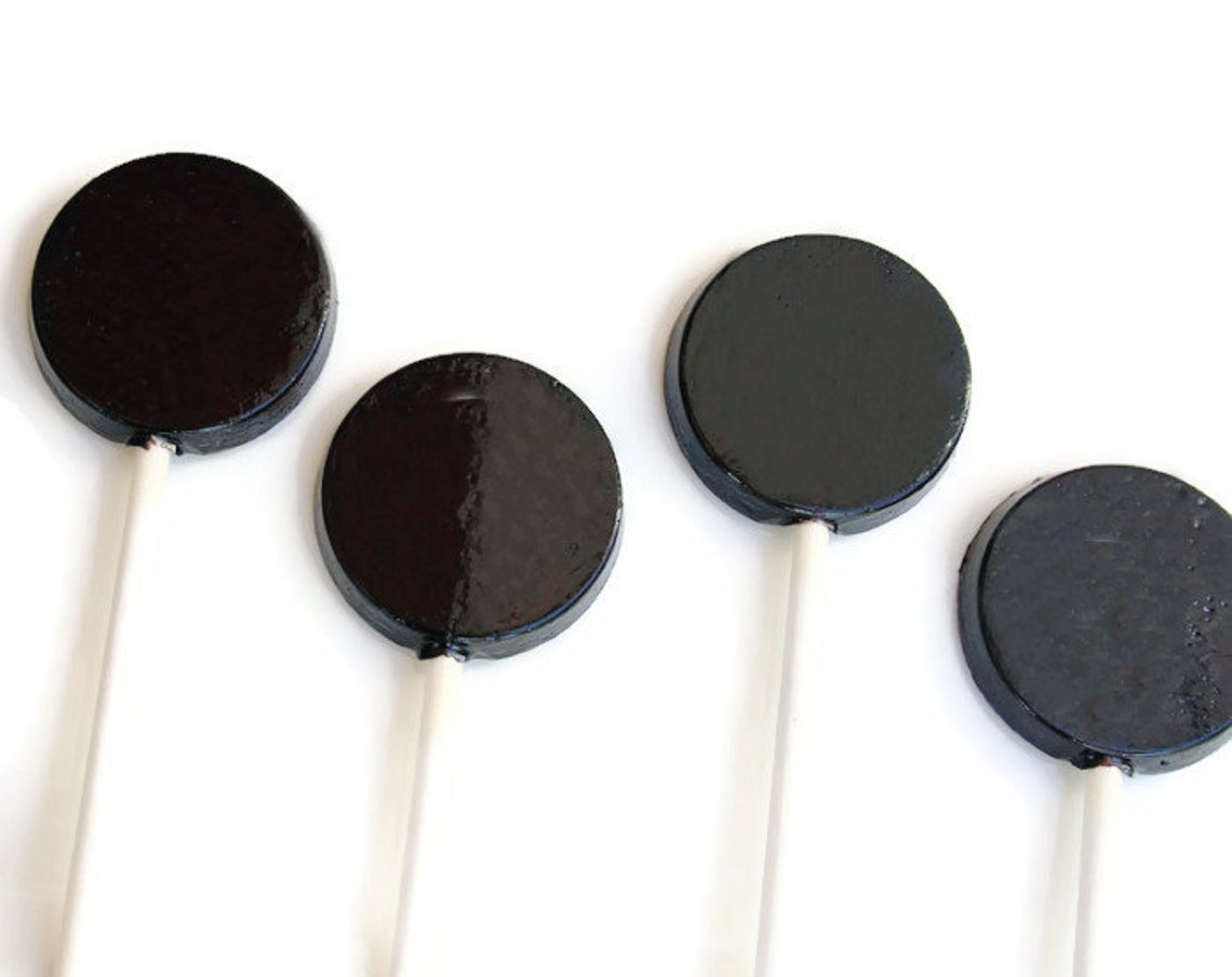 Black Wedding Favor Lollipops Flat Round Hard Candy Etsy