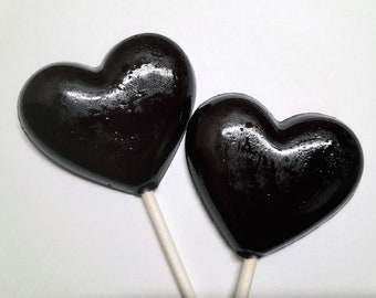 Black Hearts Wedding Favor Lollipops - Valentines Day Hard Candy- 6 Lollipop Pack - Birthday Party, Wedding Favors, Party Favors, Gothic