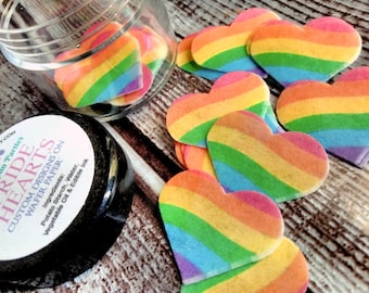 Mini Pride Heart Cake Decorations, LGBTQ Drink Topper, Cocoa Bomb Sprinkles, Wafer Paper Sprinkles, Edible Cake Decorations Drink Decoration