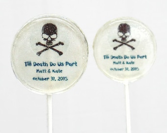 Halloween Wedding Favor Lollipops Set of 6, Fall Leaves Edible Image Lollipops, Till Death Do Us Part, Personalized Wedding Favors