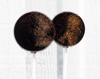 New Years Eve Favor Lollipops Black and Gold  Wedding   with Edible Glitter 6 Lollipop Pack - Wedding Favors, Party Favors, Black Tie Event