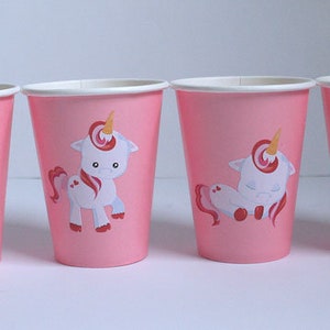 Unicorn Party Cups, Paper Party Cups, Set of 12 Pink Unicorn Cups, Unicorn Birthday, Custom Party Decor, Unicorn Party Favors, Baby Decor image 3