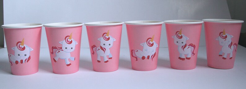 Unicorn Party Cups, Paper Party Cups, Set of 12 Pink Unicorn Cups, Unicorn Birthday, Custom Party Decor, Unicorn Party Favors, Baby Decor image 3