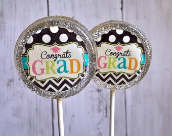 Congrats Grad, Graduation Lollipops Set of 3, Souvenir Lollipops, Edible Image, Custom Wedding Favors, High School College Graduation Gift