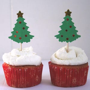 Christmas Tree Cupcake Toppers, Cake Toppers, Set of 12 Christmas Trees, Custom Party Decor, Christmas Party Decor, Winter Wedding Decor image 1