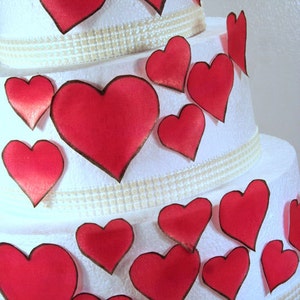 Wedding Cake Toppers, Edible Heart Cake Decorations, Red Edible Hearts ...
