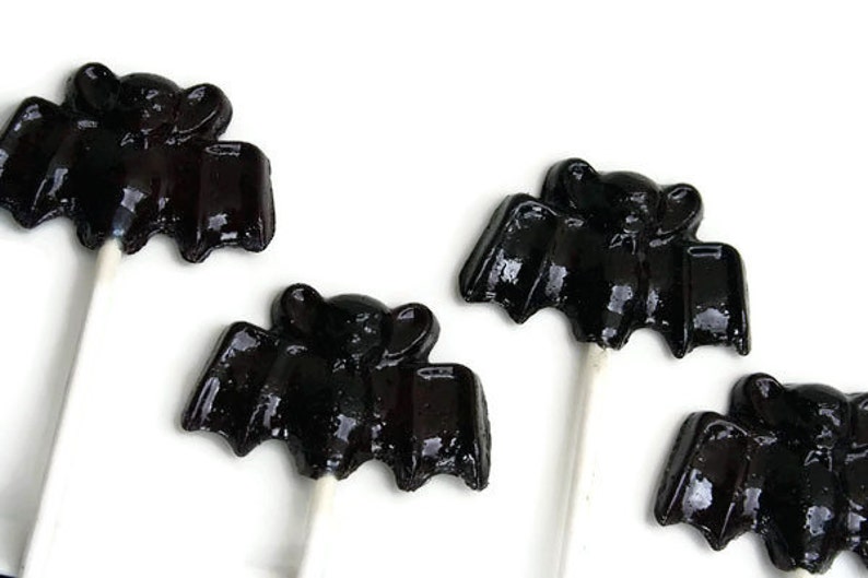 Halloween Black Vampire Bat Lollipops Hard Candy Lollipops 5 Lollipop Pack Cake Decorations, Wedding Favors, Party Favors image 1
