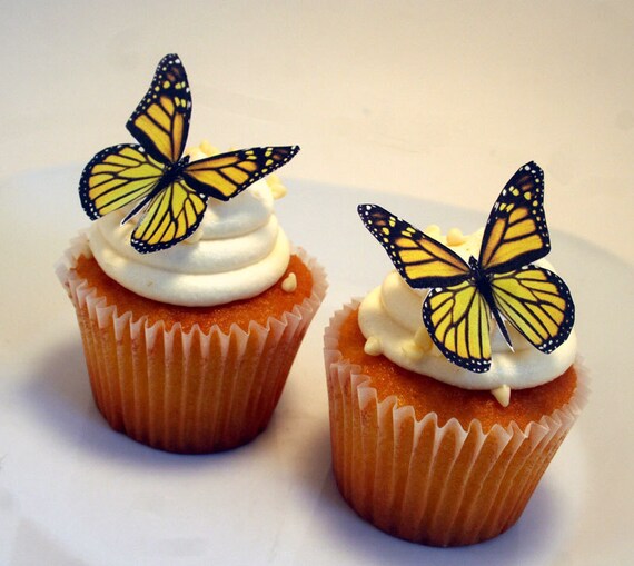 Edible Butterflies Wedding Cake Topper Yellow Monarch Edible Etsy