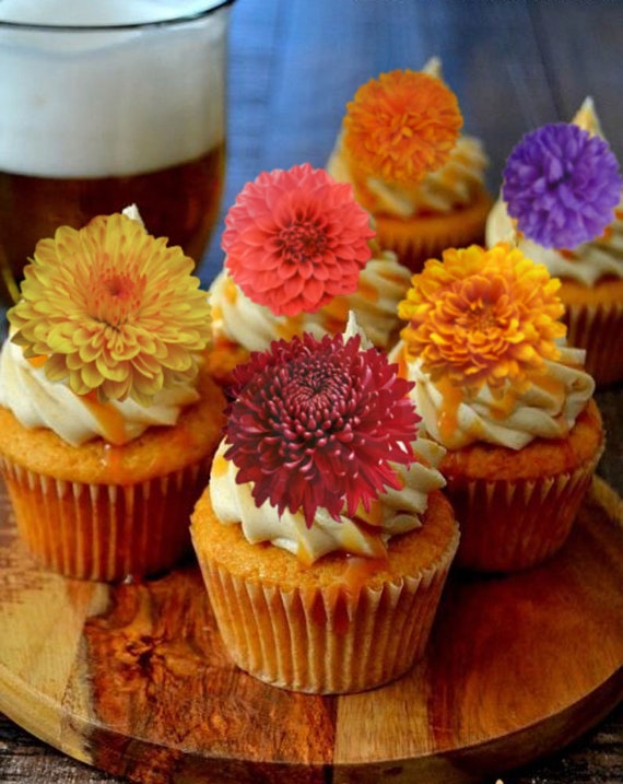 Edible Flower Cake Decorations, Fall Colored Mums, Cupcake and Cake Toppers,  Edible Cake Decorations, Fall Flowers, Floral Cake 