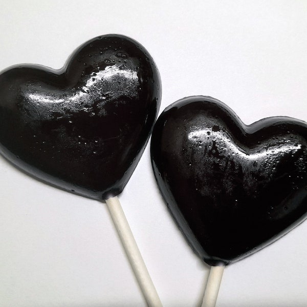 Black Hearts Wedding Favor Lollipops - Valentines Day Hard Candy- 12 Lollipop Pack - Birthday Party, Wedding Favors, Party Favors, Gothic