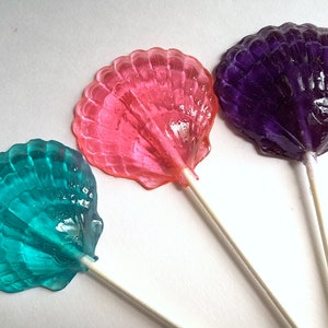 Seashell Lollipops in Various Colors, Beach Wedding Hard Candy, 6 Lollipop Pack, Birthday Party, Wedding Favors, Party Favors, Ocean Party