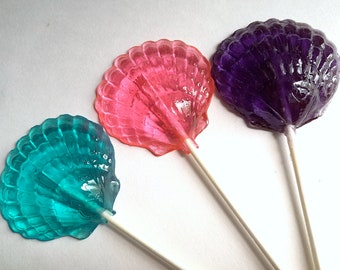 Seashell Lollipops in Various Colors, Beach Wedding Hard Candy, 6 Lollipop Pack, Birthday Party, Wedding Favors, Party Favors, Ocean Party