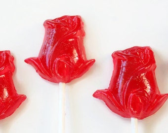 Red Rose Wedding Favor Lollipops - Valentines Day Hard Candy - 10 Lollipop Pack - Birthday Party, Wedding Favors, Party Favors