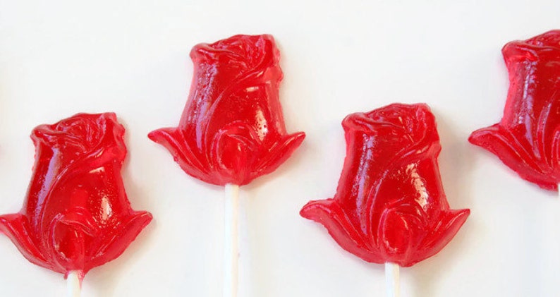 Red Rose Wedding Favor Lollipops Valentines Day Hard Candy 10 Lollipop Pack Birthday Party, Wedding Favors, Party Favors image 1