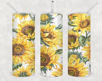 Sunflower Tumbler, 20 oz Skinny Tumbler, Travel Tumbler, Stainless Steel Tumbler, Gift For Mom, Customizable Tumbler, Sunflower Drinkware