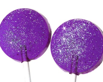 Purple and Silver Wedding Favor  Lollipops - Flat Round Hard Candy with Edible Glitter - 30 Lollipop Pack - Wedding Favors, Party Favors