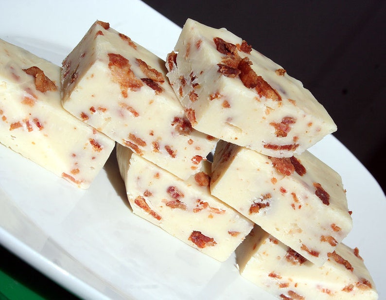 White Chocolate and Bacon Fudge 1/2 Pound About 9 Pieces, Christmas Fudge, Bacon Lovers Gift, Holiday Fudge, Christmas Candy, Bacon Gift image 2