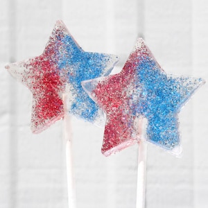 Red and Blue Patriotic Stars Wedding Favor Lollipops with Edible Glitter - 5 Lollipop Pack - July 4th, 4th of July, American Wedding Favors