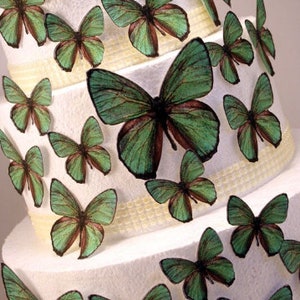 Edible Butterfly Cake Decorations, Forest Green Edible Butterflies, Set of 24 DIY Cake Decor, Edible Cake Decorations, DIY Wedding Cake