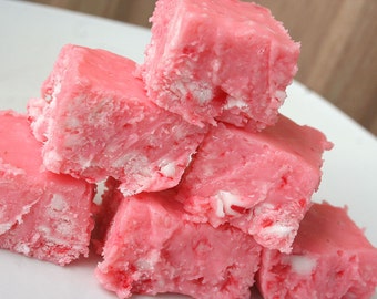 Pink Candy Cane Fudge - 1 Pound (About 18 Pieces), Christmas Fudge, Holiday Fudge, Christmas Candy, Candy Canes, Pink Candy Canes, Christmas