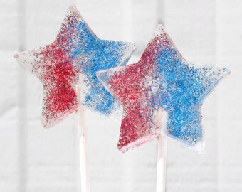 Red and Blue Patriotic Stars Wedding Favor Lollipops with Edible Glitter - 10 Lollipop Pack - July 4th, 4th of July, American Wedding Favors