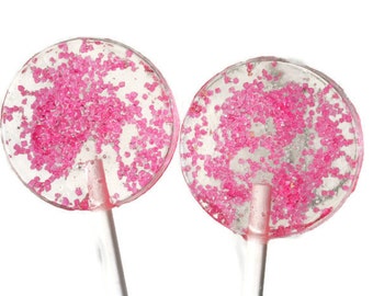 Pink Wedding Favor Lollipops - Hard Candy with Pink Sugar Crystals - 12 Lollipop Pack-  Wedding Favors, Party Favors, Baby Shower