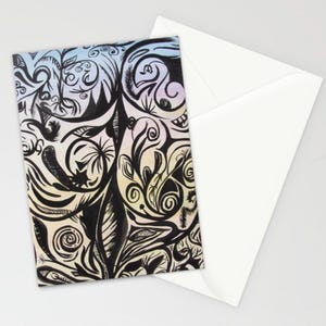 NWT - Conjuntos de cartões e envelopes de arte "Twisted Circus" (2), arte de Noora Elkoussy