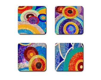 Juego de posavasos artesanales NWT - Mosaico colorido (4)