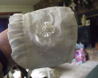 White eyelet bonnet s-3 mos. fully lined, cotton 13.00