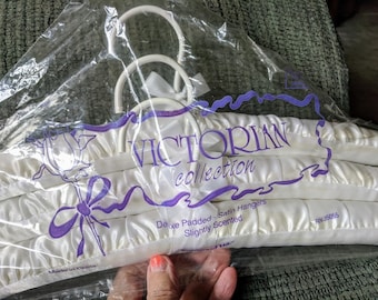 Victorian collection of 3 satin padded hangers .. rugged and beautifully done..new in original bag..beachwood 15"