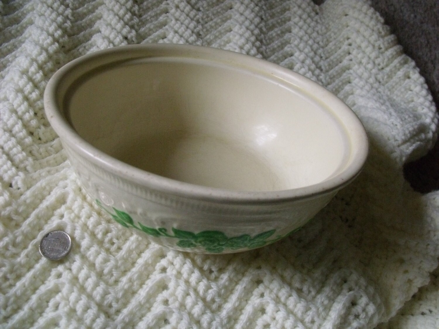 Antique Ceramic Bowl..green Floral on White. Etsy