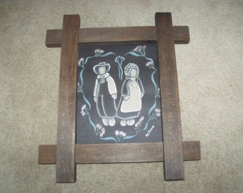 Amish Painting By me in vintage wood frame.  Amish couple,,