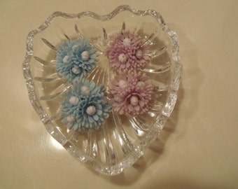 plastic floral earrings..pink and light orchid..posts