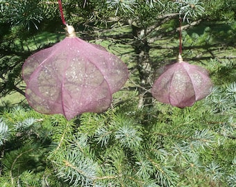 Set of 15 lg. Christmas Ornaments in opaque burgundy irridescent sparkle fabric 5"H X6 1/2"W