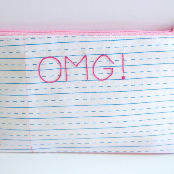OMG! // Oh my god! // Line paper inspired fabric pouch // Pencil Case // Pencil Pouch // Zipper pouch //