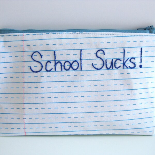 School Sucks!// School // Line paper Cotton Pouch // Fabric pouch // Zipper pouch // Pencil Case // Pencil pouch // Stocking Stuffer // Gift