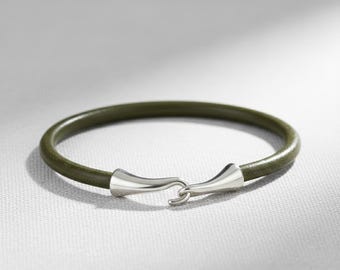 Pulsera de cuero genuino para hombre, hecha a medida, en plata de ley 925 con detalles de calidad (varios colores)