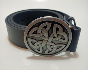 Cinturón de cuero negro para hombre - Hebilla de nudo celta, accesorio pagano vikingo