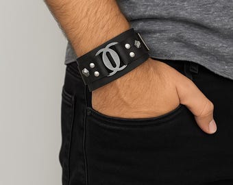 Handmade Black Leather Cuff Bracelet – Gothic Punk Wristband