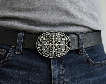 Handmade Black Leather Belt: Gothic Silver Buckle, Medieval Style