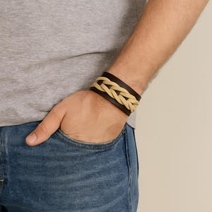 Handmade Braided Leather Bracelet: Rustic Brown Beige Boho Cuff