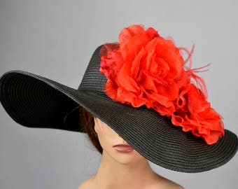 red and black derby hat