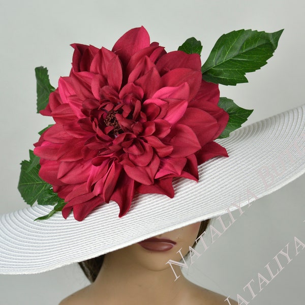 SALE Off White Burgundy Wedding Kentucky Derby Fascinator Hochzeit Cocktailhut Frau Brauthut breite Krempe