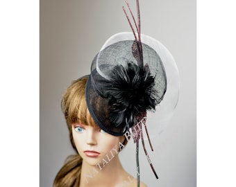 SALE Black Sinamay Fascinator: Kentucky Derby Tea Party Headband Church Woman Hat