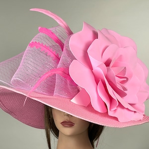 SALE Pink Derby Hat Woman Party Kentucky Derby Tea Hat Wedding Cocktail Party Hat Church Hat Wide Brim