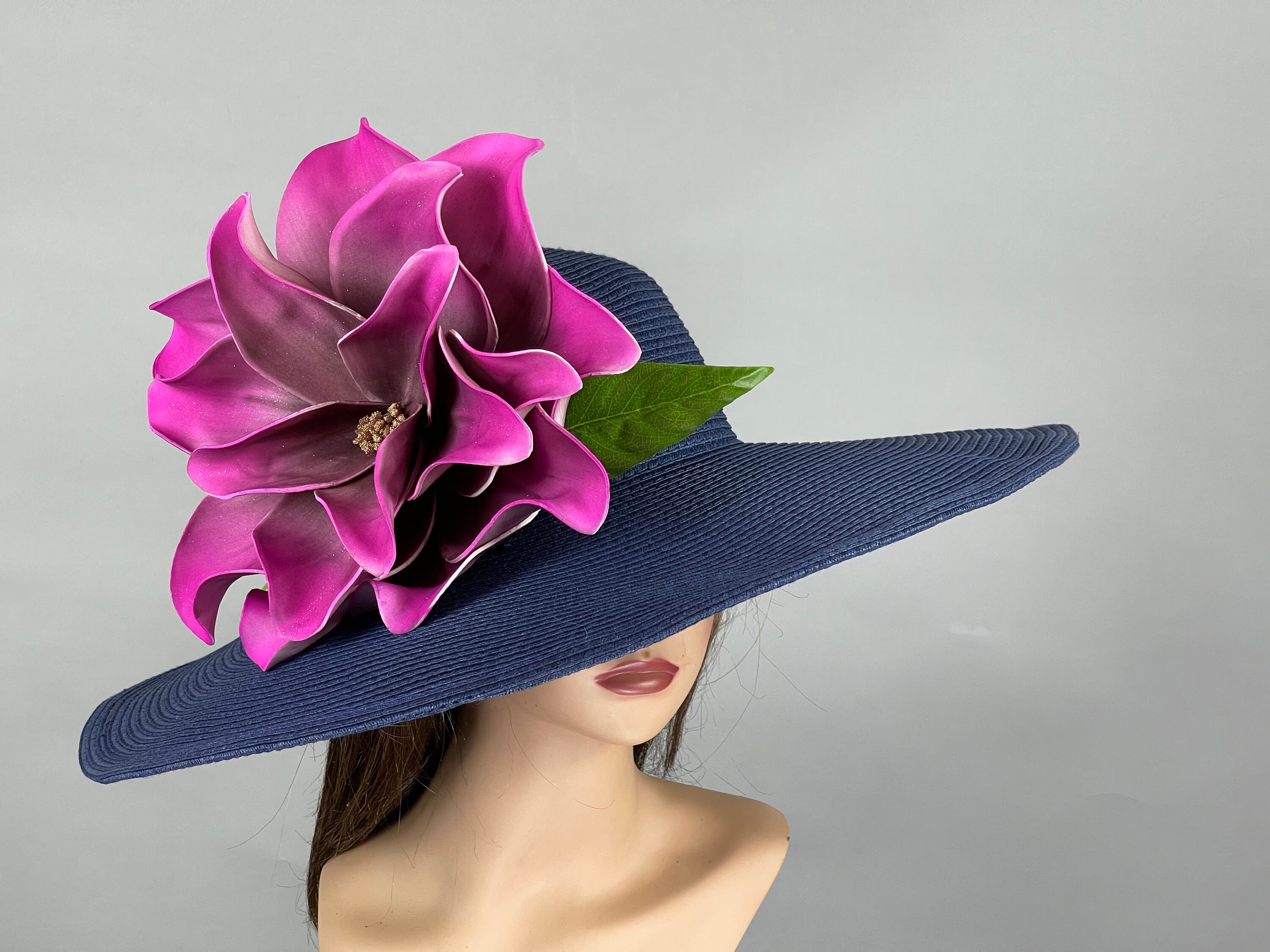 Elegant Navy Derby Hat Kentucky Derby fancy navy white fascinator hat for women  main image 2
