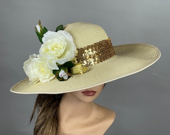 Breiter Krempen-Hochzeits-Hut: Blumiger Kentucky Derby Cocktail-Hut