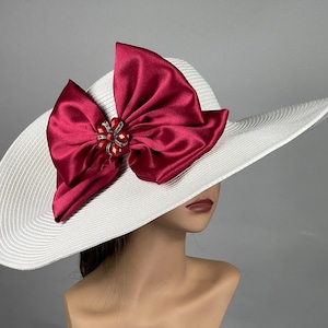 SALE Off White Burgundy Woman Party Kentucky Derby Tea Hat Wedding Cocktail Party Hat Church Hat Wide Brim